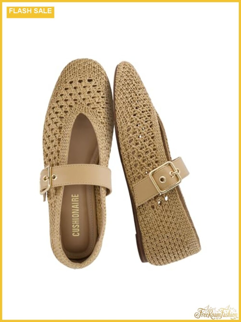 Woven Mary Jane Ballet Flats with Gold-Tone Buckle & Memory Foam